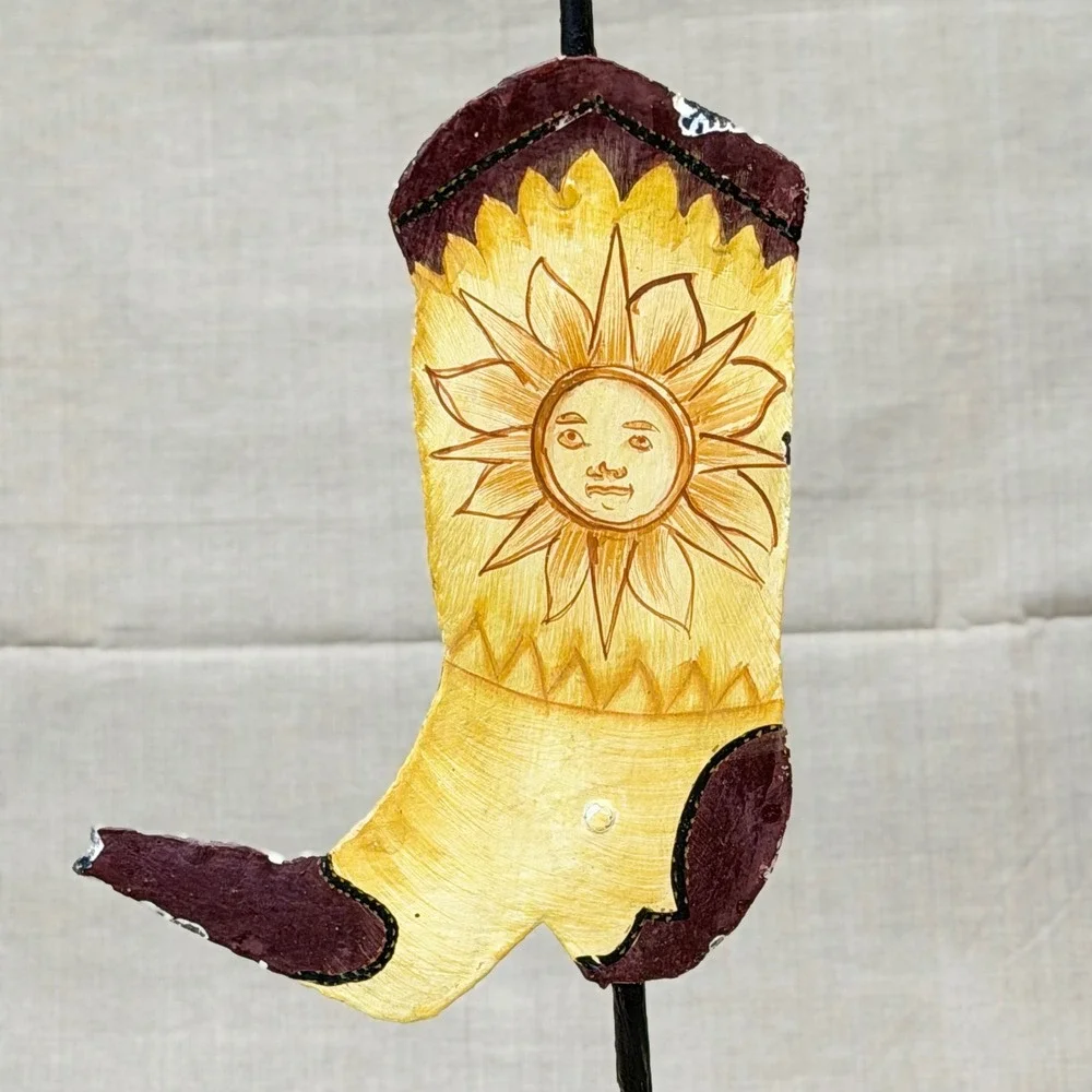 Vintage‎ Folk Art Boot Candle Holder Sun Face Southwestern Boho Decor Whimsygoth